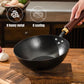 Handmade Hammered Cast Iron Non-Coated Wok with Lid