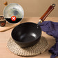 Handmade Hammered Cast Iron Non-Coated Wok with Lid