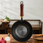 Handmade Hammered Cast Iron Non-Coated Wok with Lid