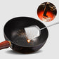 Handmade Hammered Cast Iron Non-Coated Wok with Lid