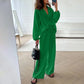 Casual Solid Color 2 Piece Set - V Neck Top and Loose Long Pants success